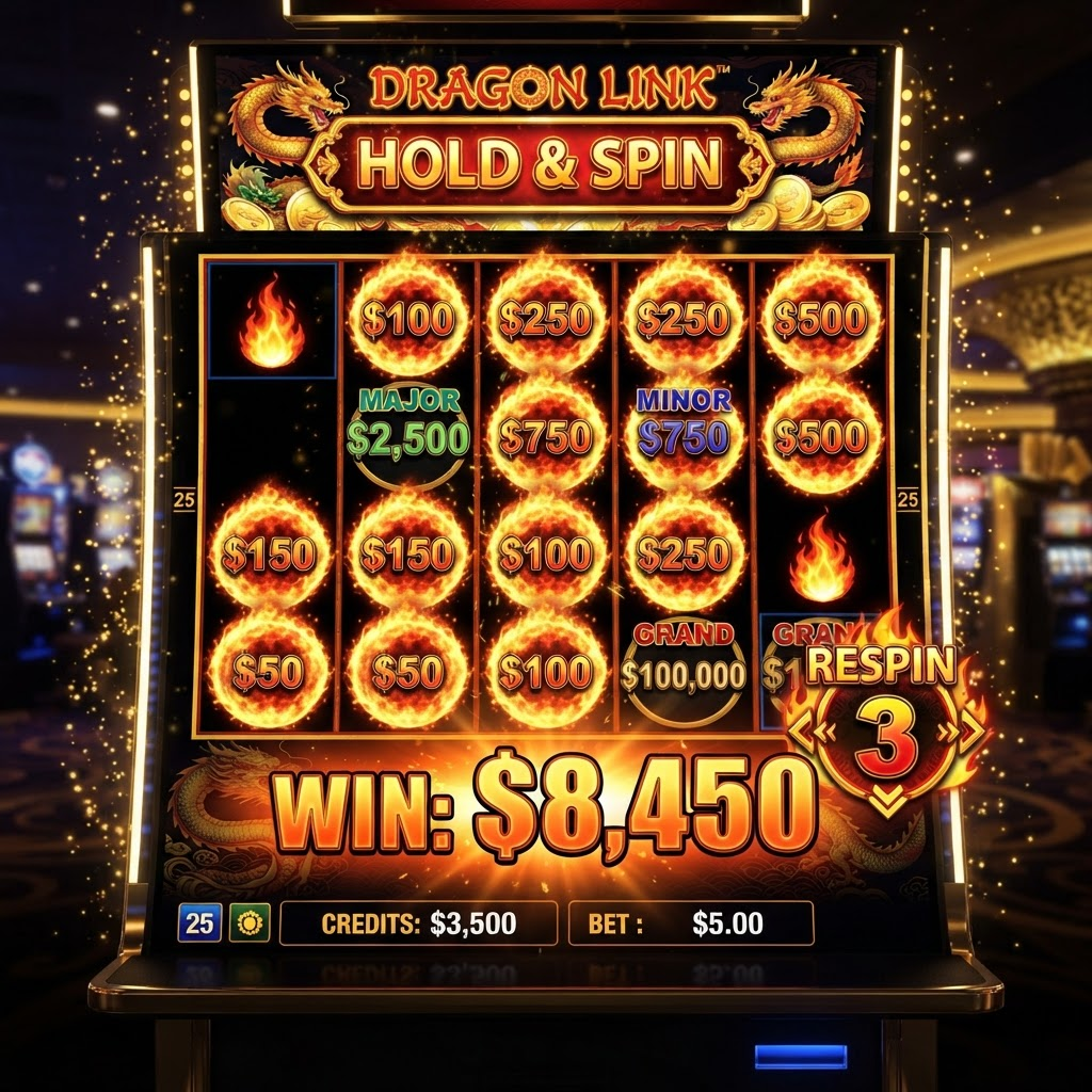 Dragon Link Hold and Spin bonus feature with cash prizes